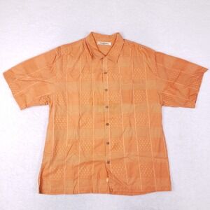 Tommy Bahama Mens XL Orange 100% Silk Jacquard Geometric Short Sleeve Shirt